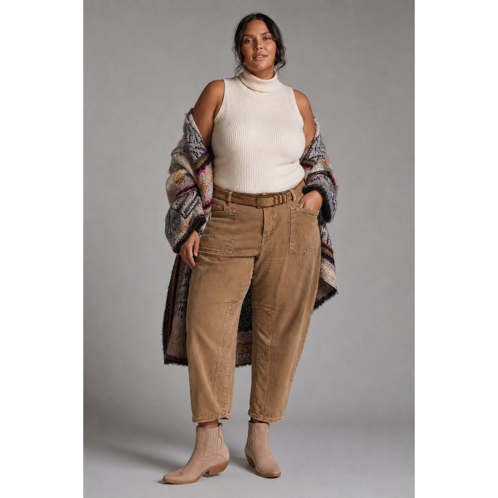 Pilcro Anthropologie‎ Utility Carpenter Pants Brown Distressed Tapered High Rise